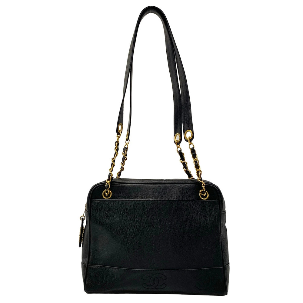 Chanel Black Calfskin Shoulder Bag Gold #334419C24B